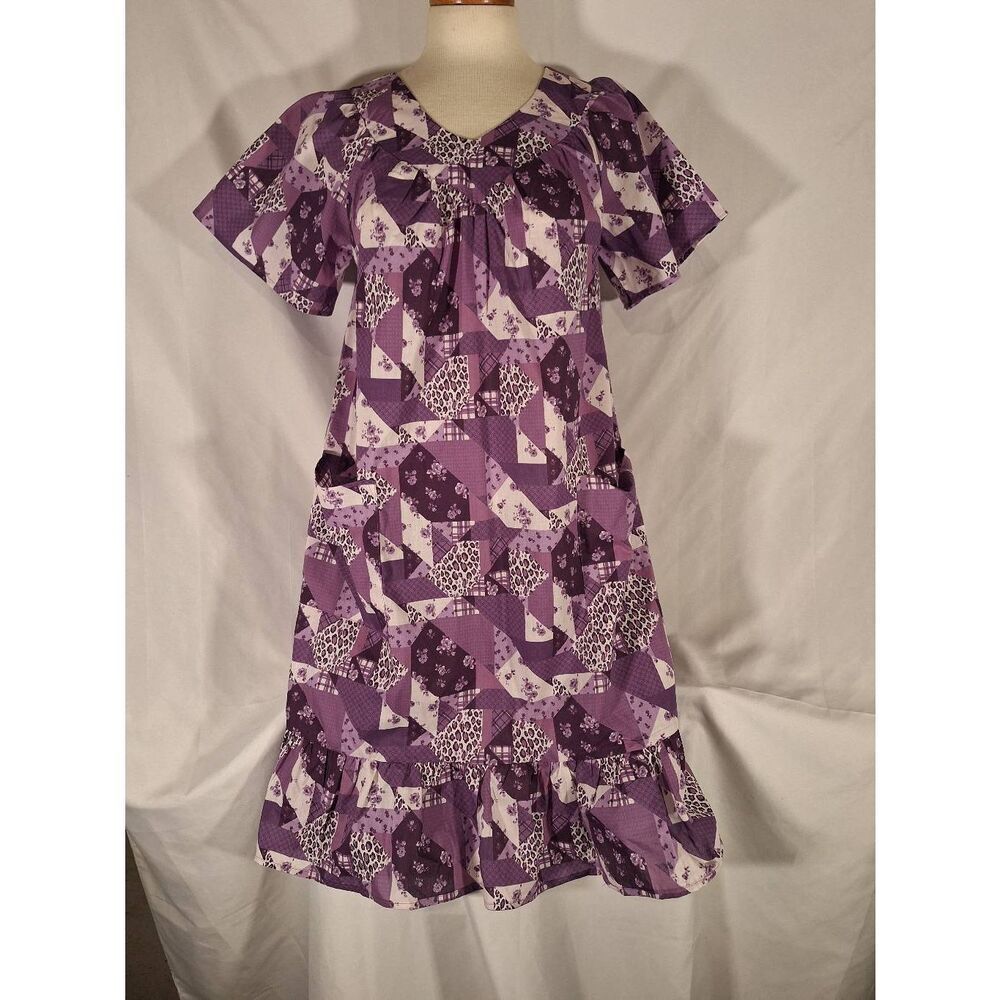 Easy Essentials‎ Cotton Blend Purple Quilt Floral MuuMuu Size SP NEW